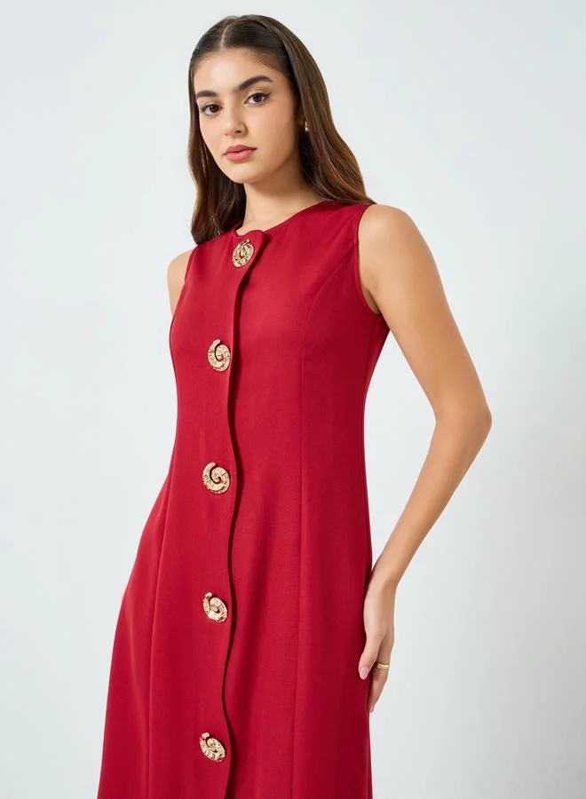 ستايلي فستان ميدي بلا أكمام وأزرار ذهبية